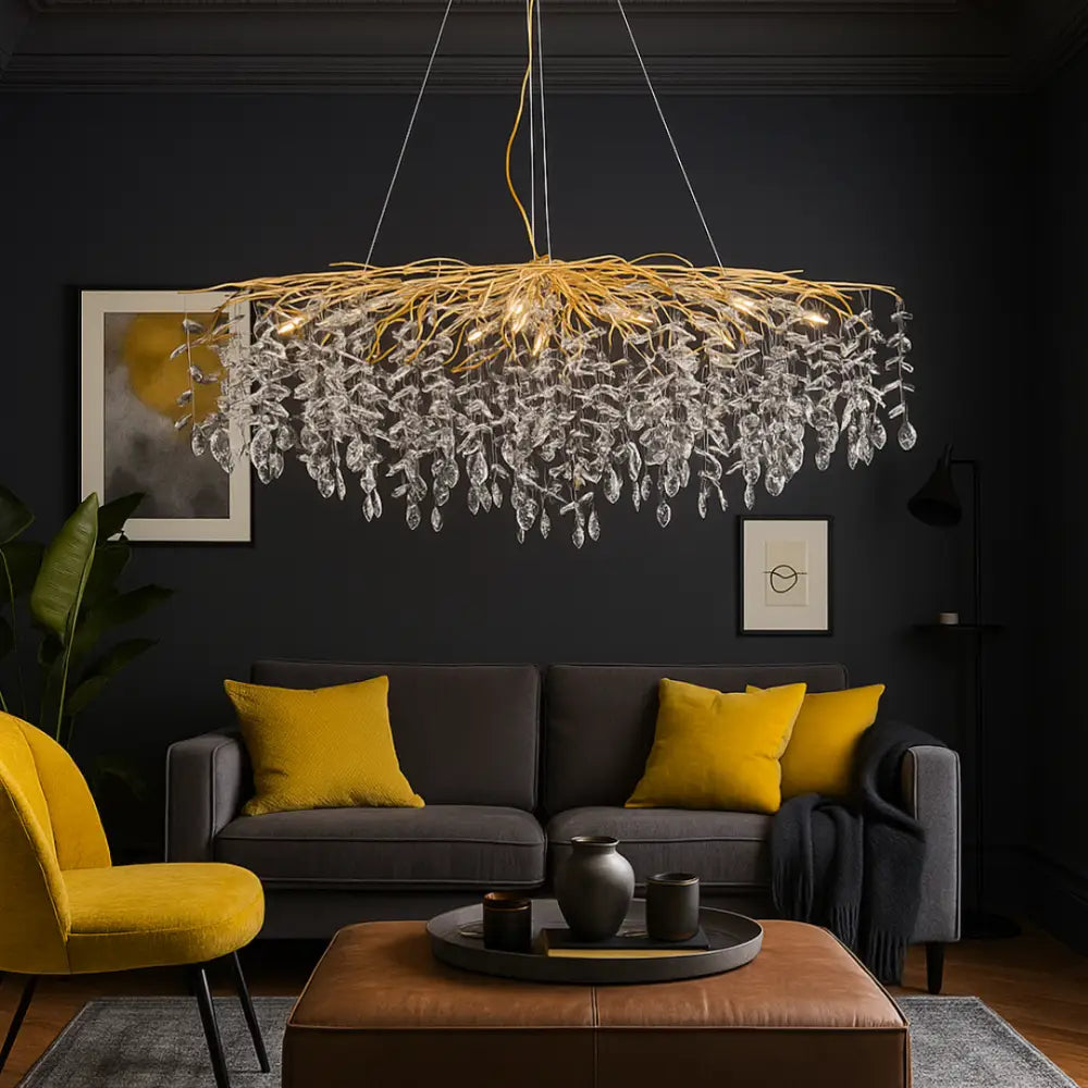 Lustra Suspendata Gold Klara Ovala 120x45 cm AURIE / CRISTAL / 120CM Chandeliers Crystal