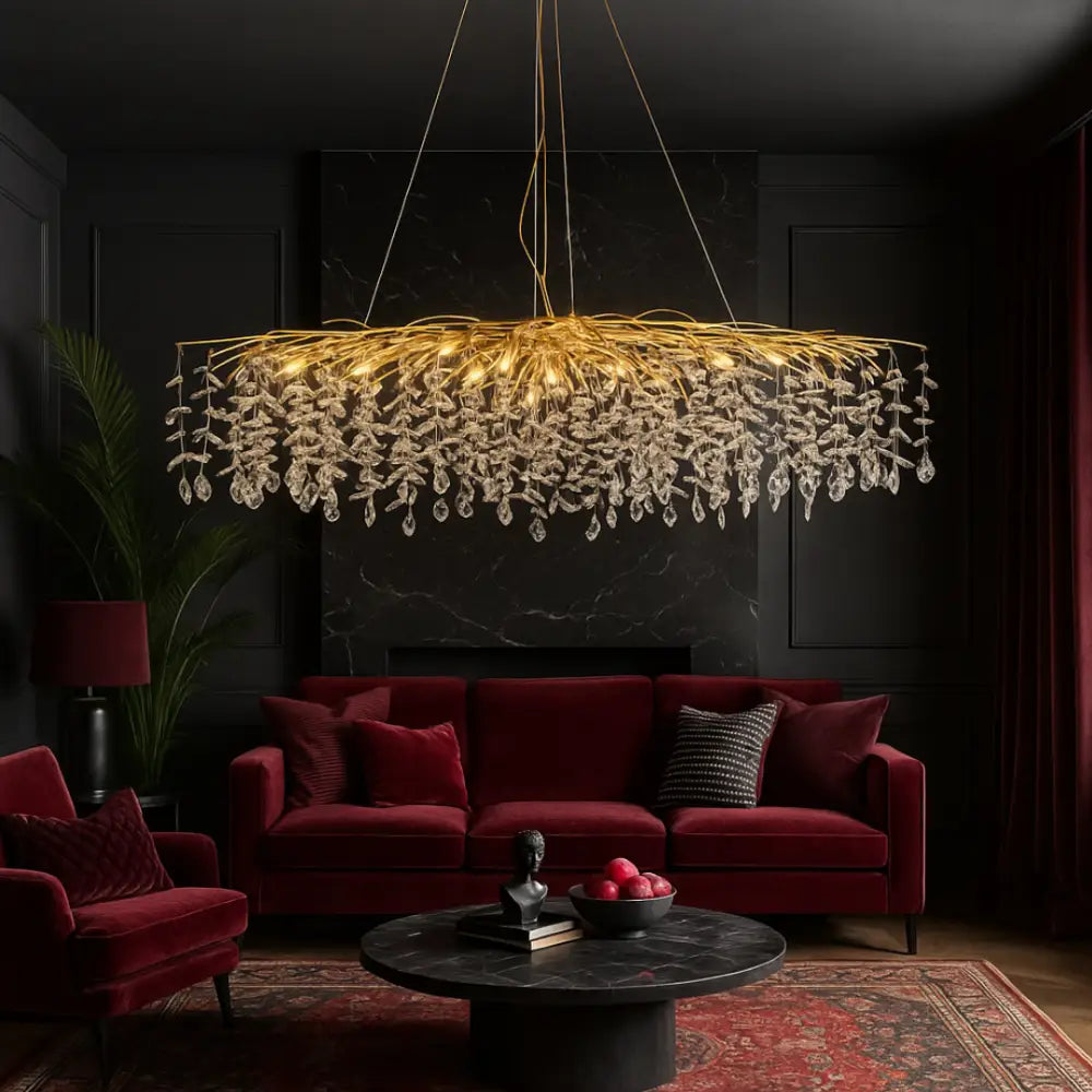 Lustra Suspendata Gold Klara Ovala 120x45 cm AURIE / CRISTAL / 120CM Chandeliers Crystal