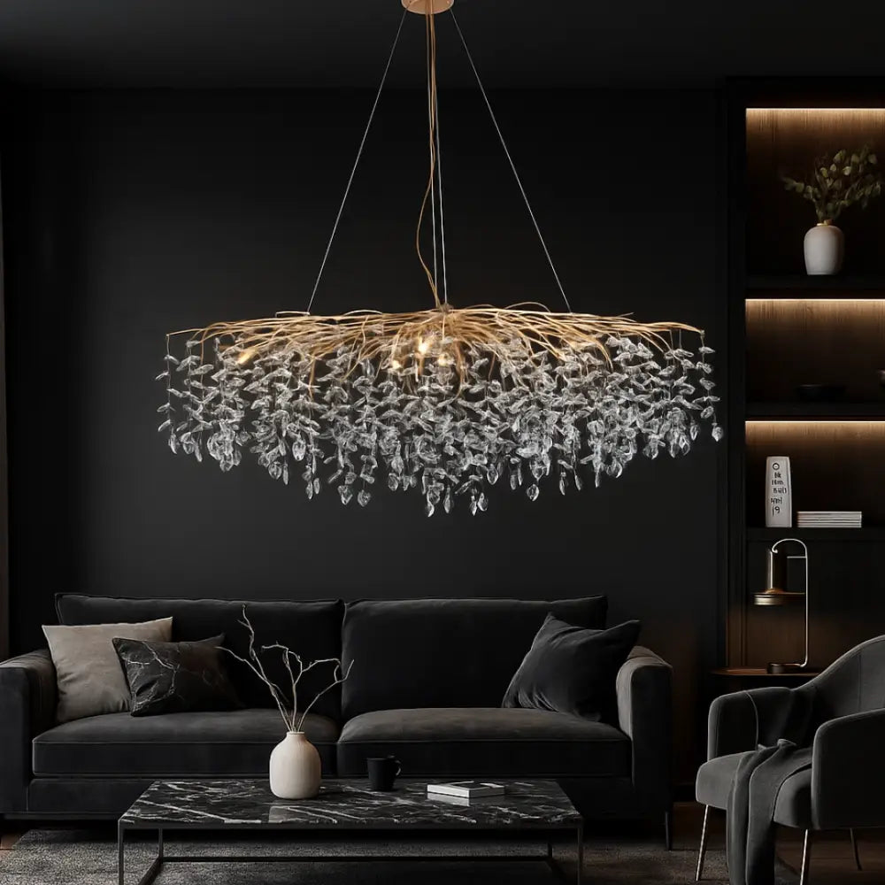 Lustra Suspendata Gold Klara Ovala 120x45 cm AURIE / CRISTAL / 120CM Chandeliers Crystal