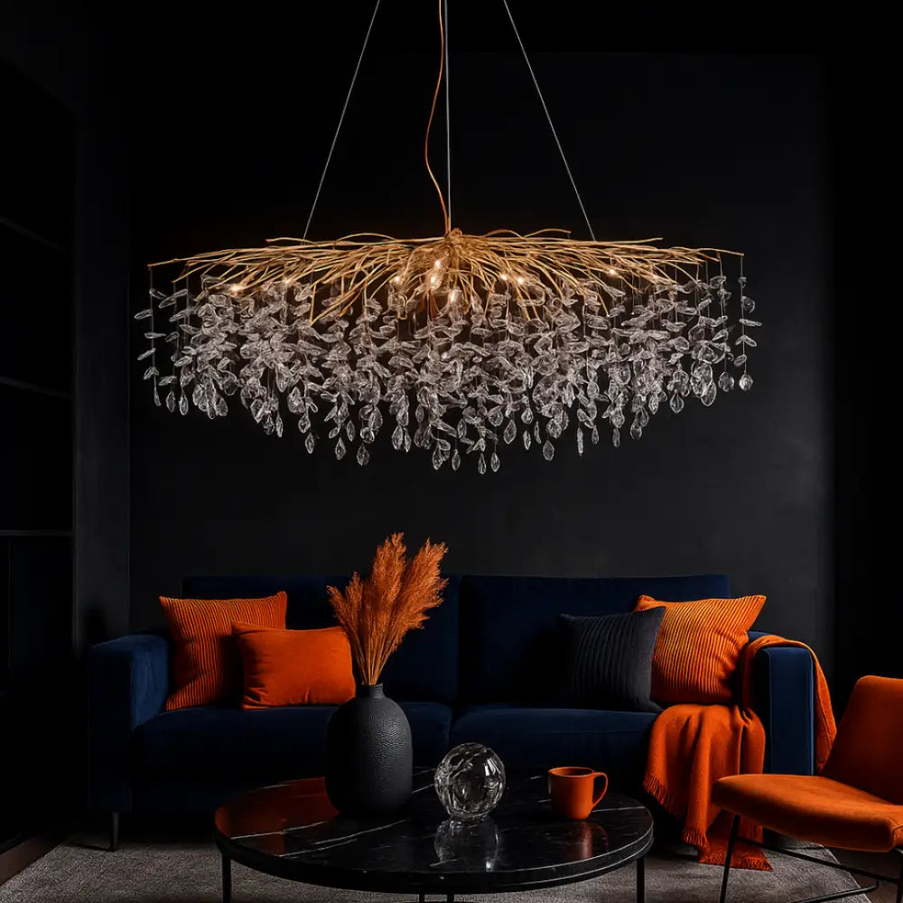 Lustra Suspendata Gold Klara Ovala 120x45 cm AURIE / CRISTAL / 120CM Chandeliers Crystal