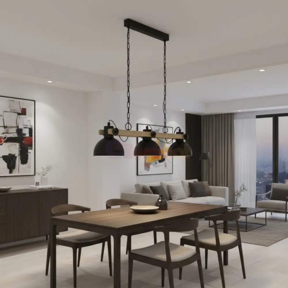 Lustra Suspendata LUBENHAM Black & Wood Eglo Chandeliers