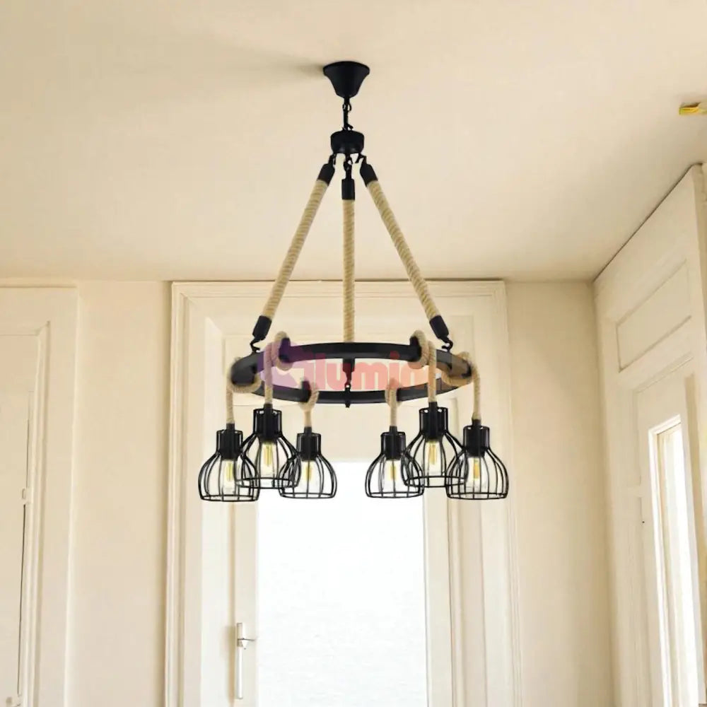 Lustra Suspendata RAMPSIDE Rope 76CM NEGRU / VINTAGE SI RETRO DESIGN Lighting Fixtures