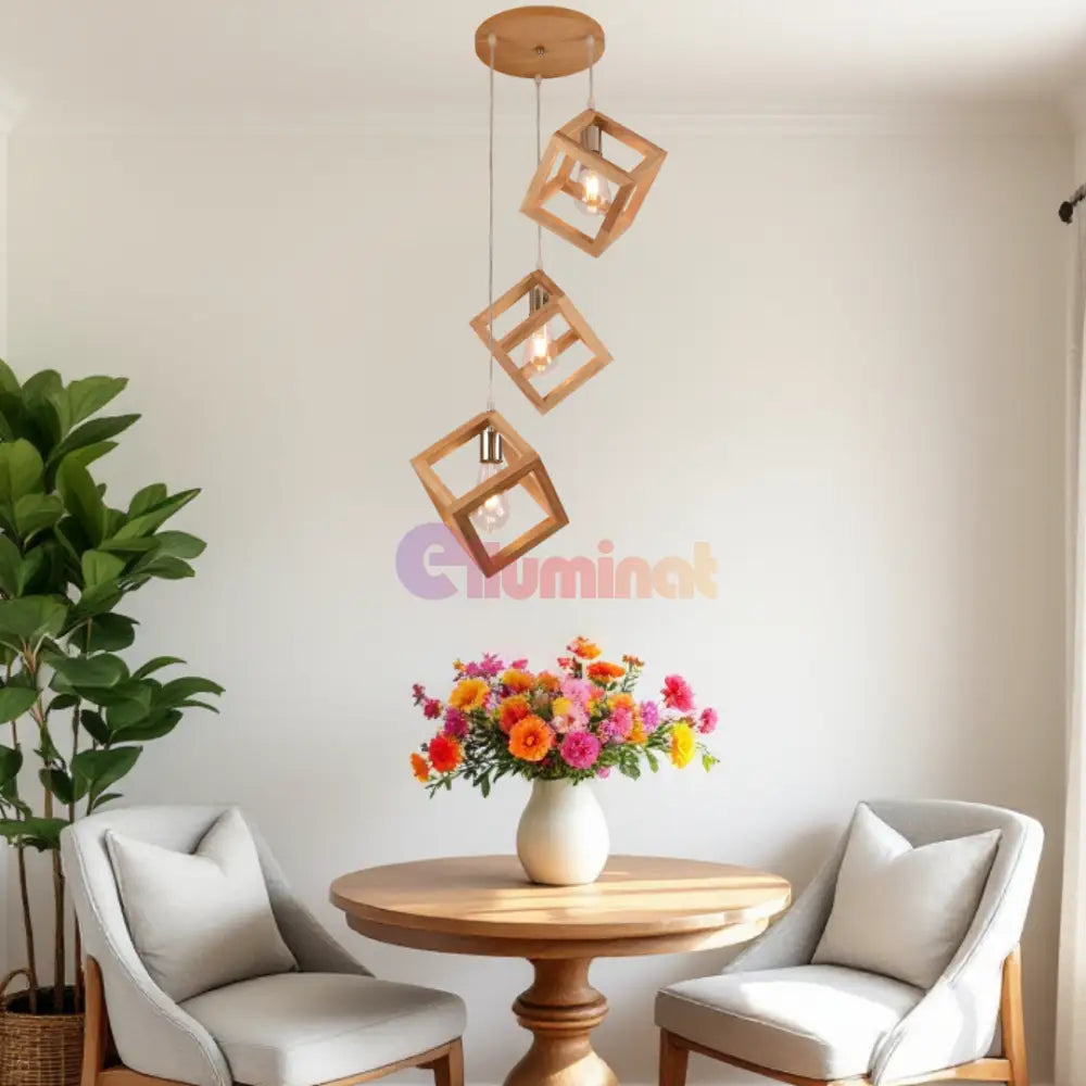 Lustra 3xE27 Lemn LumaCube - HY-C5107/3LEMN LEMN Lighting Fixtures