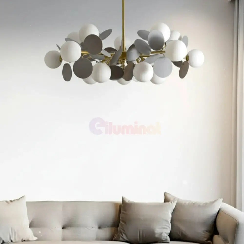 Lustra Suspendata SELVA Gold & Grey Abajur Mat Chandeliers