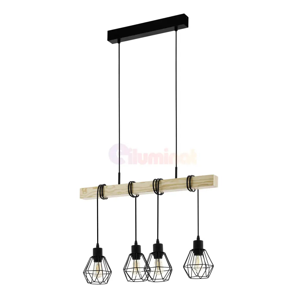 Lustra Suspendata TOWNSHEND 5 Black & Wood 4xE27 Eglo Chandeliers