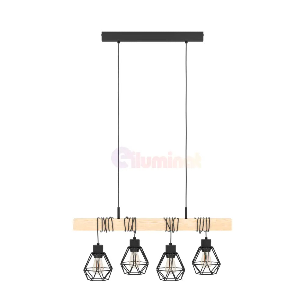 Lustra Suspendata TOWNSHEND 5 Black & Wood 4xE27 Eglo Chandeliers