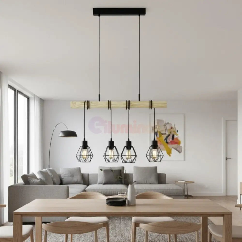 Lustra Suspendata TOWNSHEND 5 Black & Wood 4xE27 Eglo Chandeliers