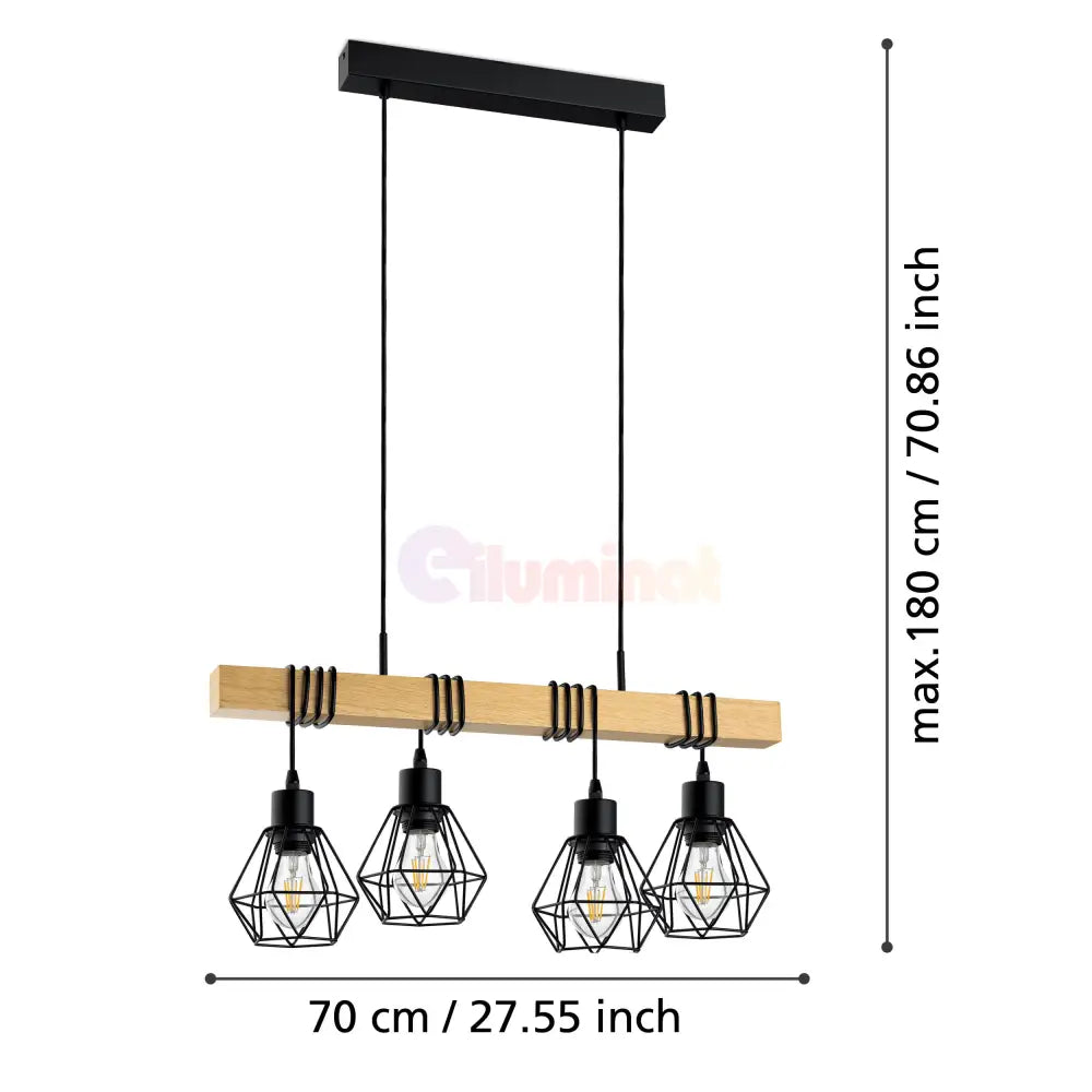 Lustra Suspendata TOWNSHEND 5 Black & Wood 4xE27 Eglo Chandeliers