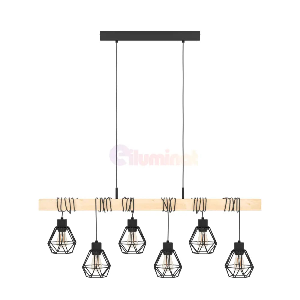 Lustra Suspendata TOWNSHEND 5 Black & Wood Eglo Chandeliers