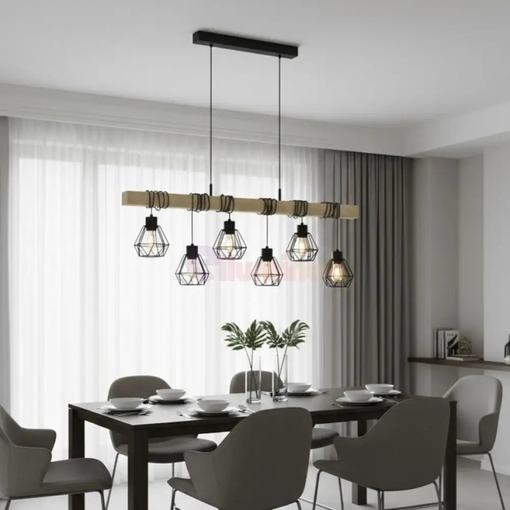 Lustra Suspendata TOWNSHEND 5 Black & Wood Eglo Chandeliers