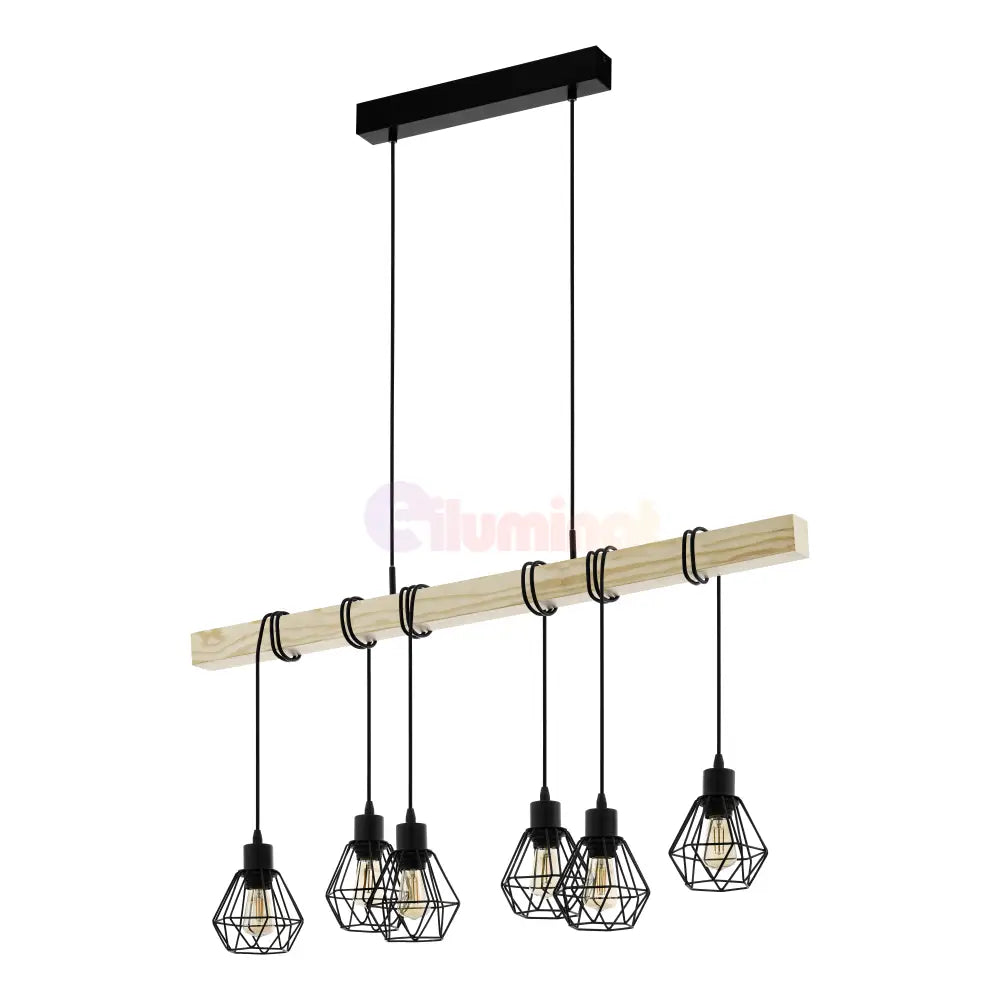 Lustra Suspendata TOWNSHEND 5 Black & Wood Eglo Chandeliers