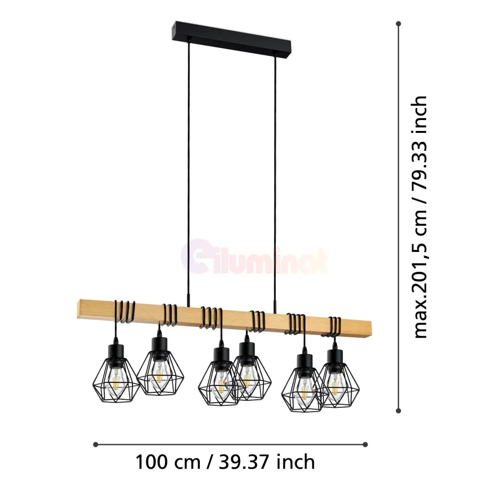 Lustra Suspendata TOWNSHEND 5 Black & Wood Eglo Chandeliers