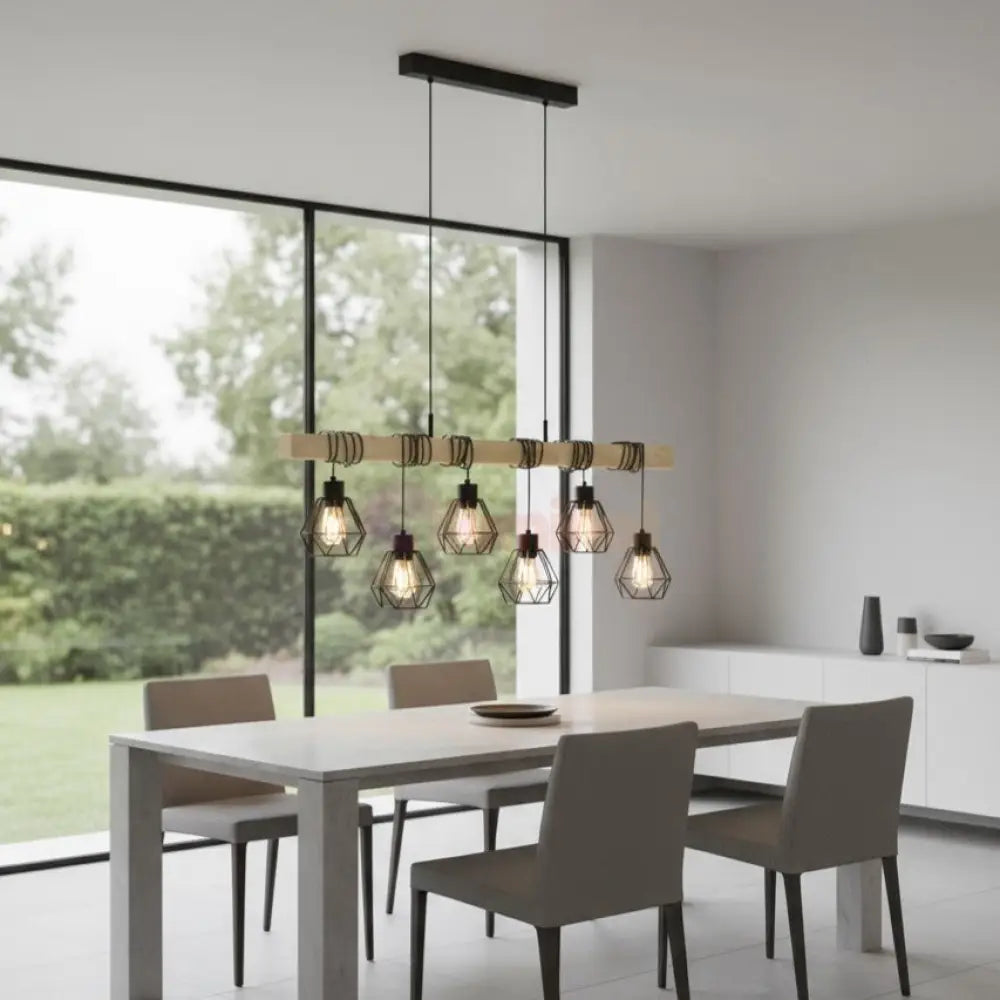 Lustra Suspendata TOWNSHEND 5 Black & Wood Eglo Chandeliers