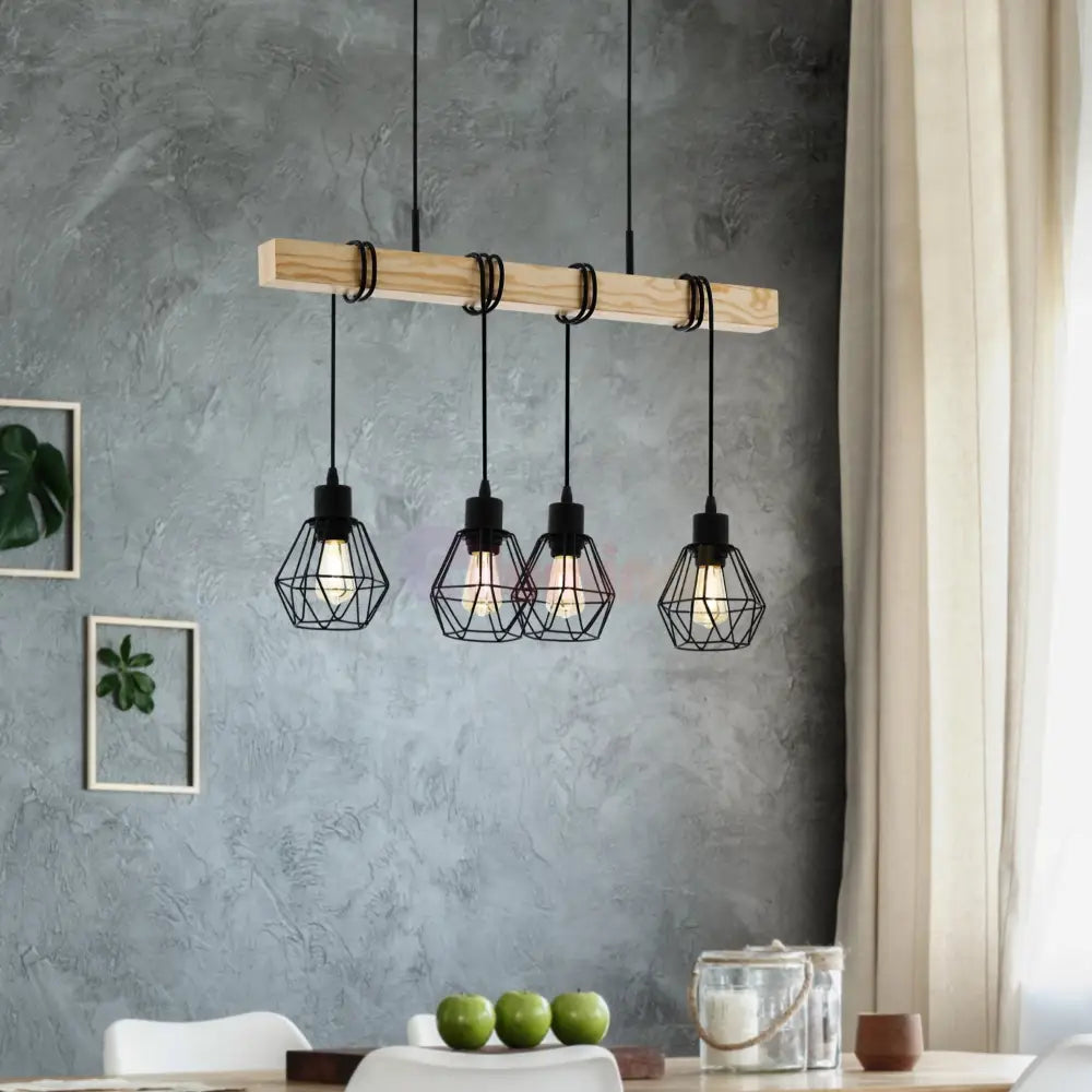 Lustra Suspendata TOWNSHEND Black & Wood Eglo Chandeliers