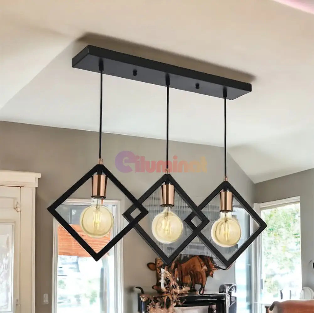 Lustra Vintage 3Xe27 Triangle Gold + Black Lighting Fixtures