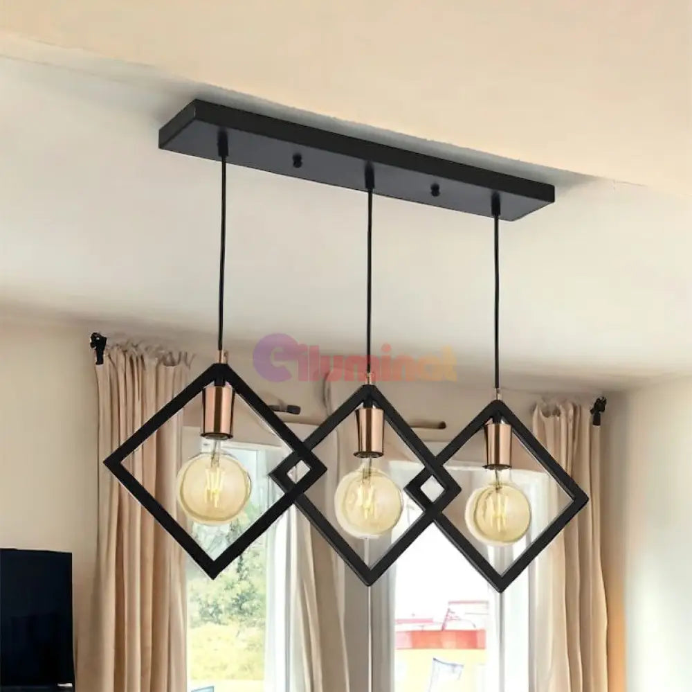 Lustra Vintage 3Xe27 Triangle Gold + Black Lighting Fixtures