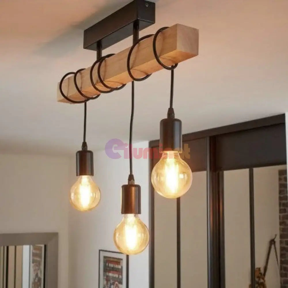 Lustra Vintage Lemn Design 3Xe27 Lighting Fixtures