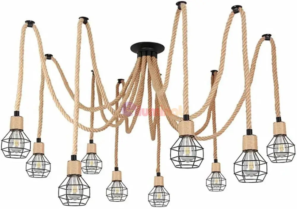 Lustra Vintage SPIDER ROPE 10xE27 NEAGRA / VINTAGE SI RETRO DESIGN Lighting Fixtures