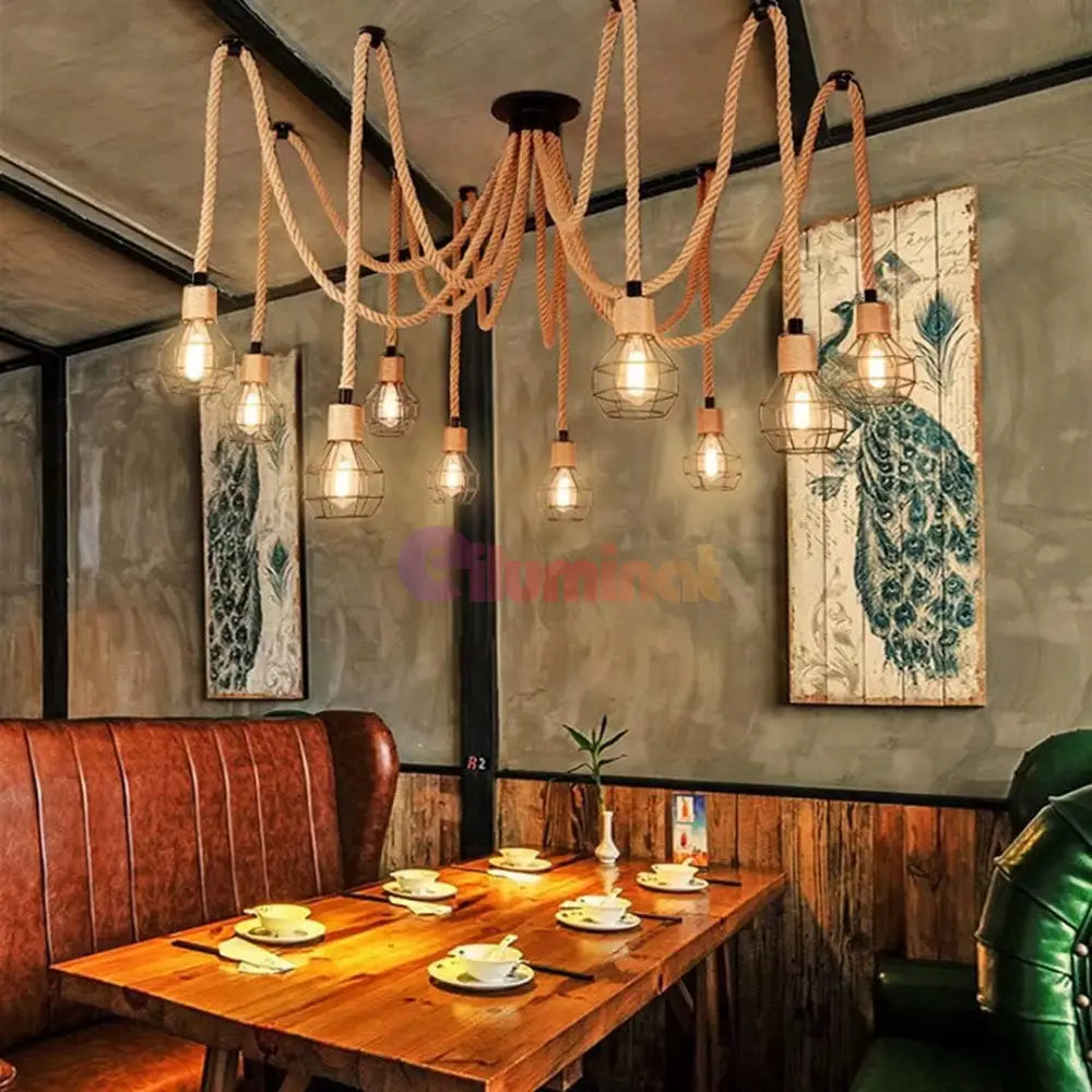Lustra Vintage SPIDER ROPE 10xE27 NEAGRA / VINTAGE SI RETRO DESIGN Lighting Fixtures
