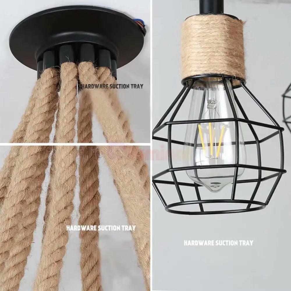 Lustra Vintage SPIDER ROPE 10xE27 NEAGRA / VINTAGE SI RETRO DESIGN Lighting Fixtures
