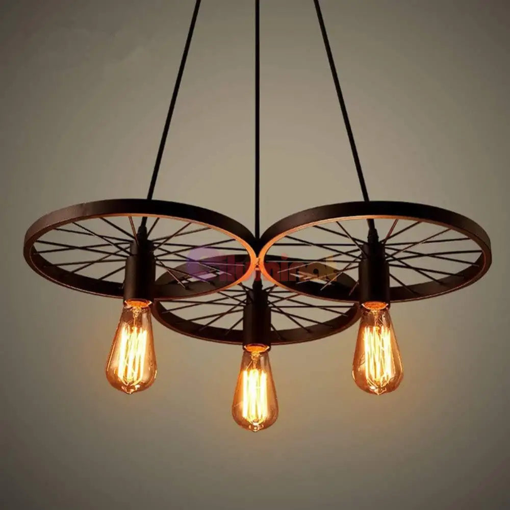 Lustra Vintage Wheels Black 3xE27 NEAGRA / VINTAGE SI RETRO DESIGN Lighting Fixtures