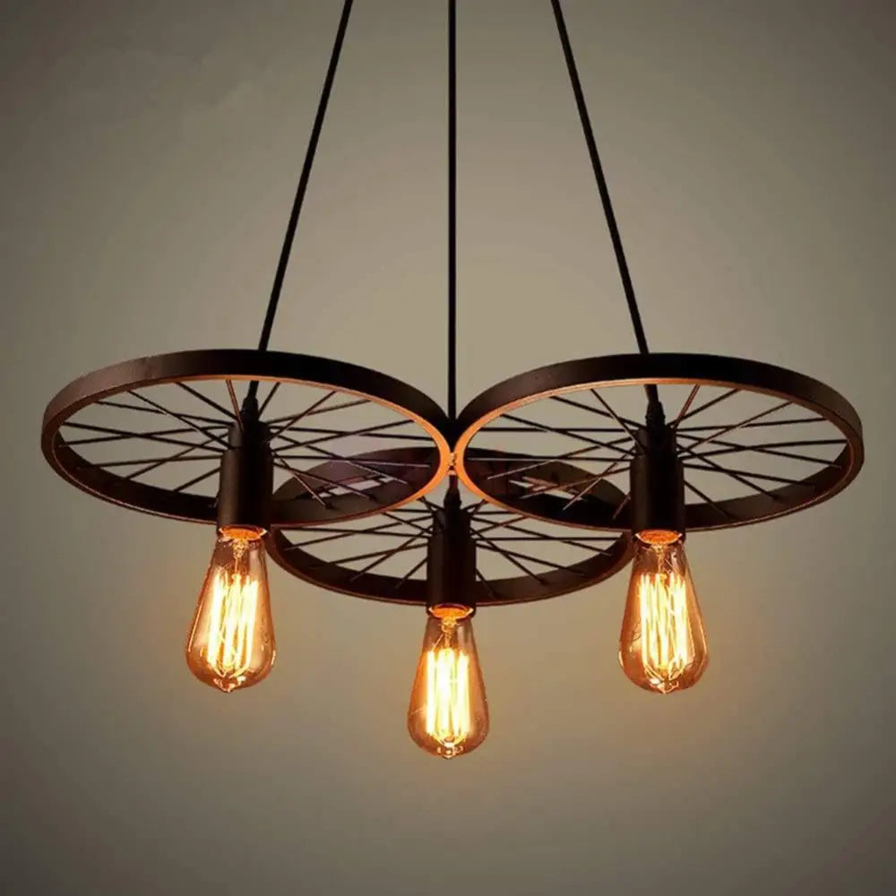 Lustra Vintage Wheels Black 3xE27 NEAGRA / VINTAGE SI RETRO DESIGN Lighting Fixtures