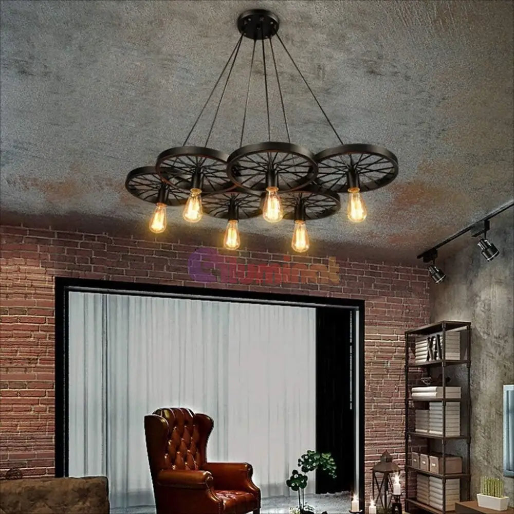 Lustra Vintage Wheels Black 6xE27 NEAGRA / VINTAGE SI RETRO DESIGN Lighting Fixtures