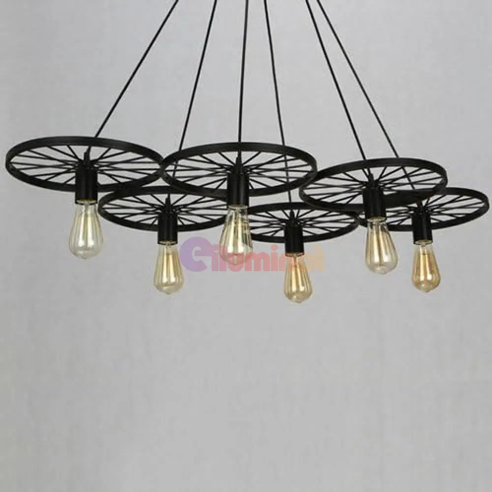 Lustra Vintage Wheels Black 6xE27 NEAGRA / VINTAGE SI RETRO DESIGN Lighting Fixtures