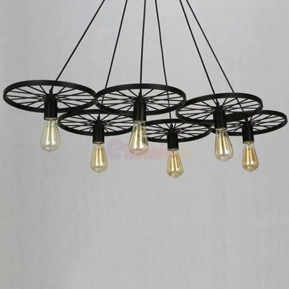Lustra Vintage Wheels Black 6xE27 NEAGRA / VINTAGE SI RETRO DESIGN Lighting Fixtures
