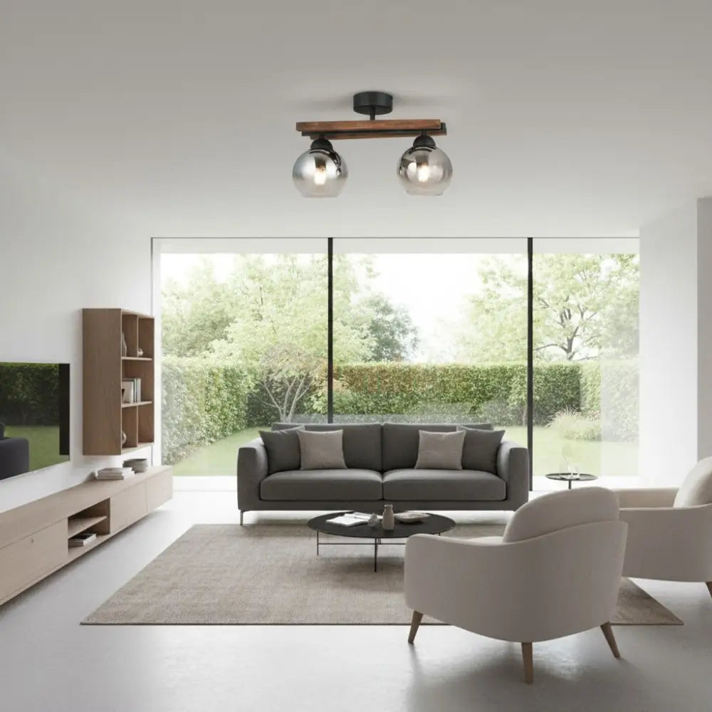 Lustra Wood Black & Brown Abajur Fumuriu 2xE27 Chandeliers