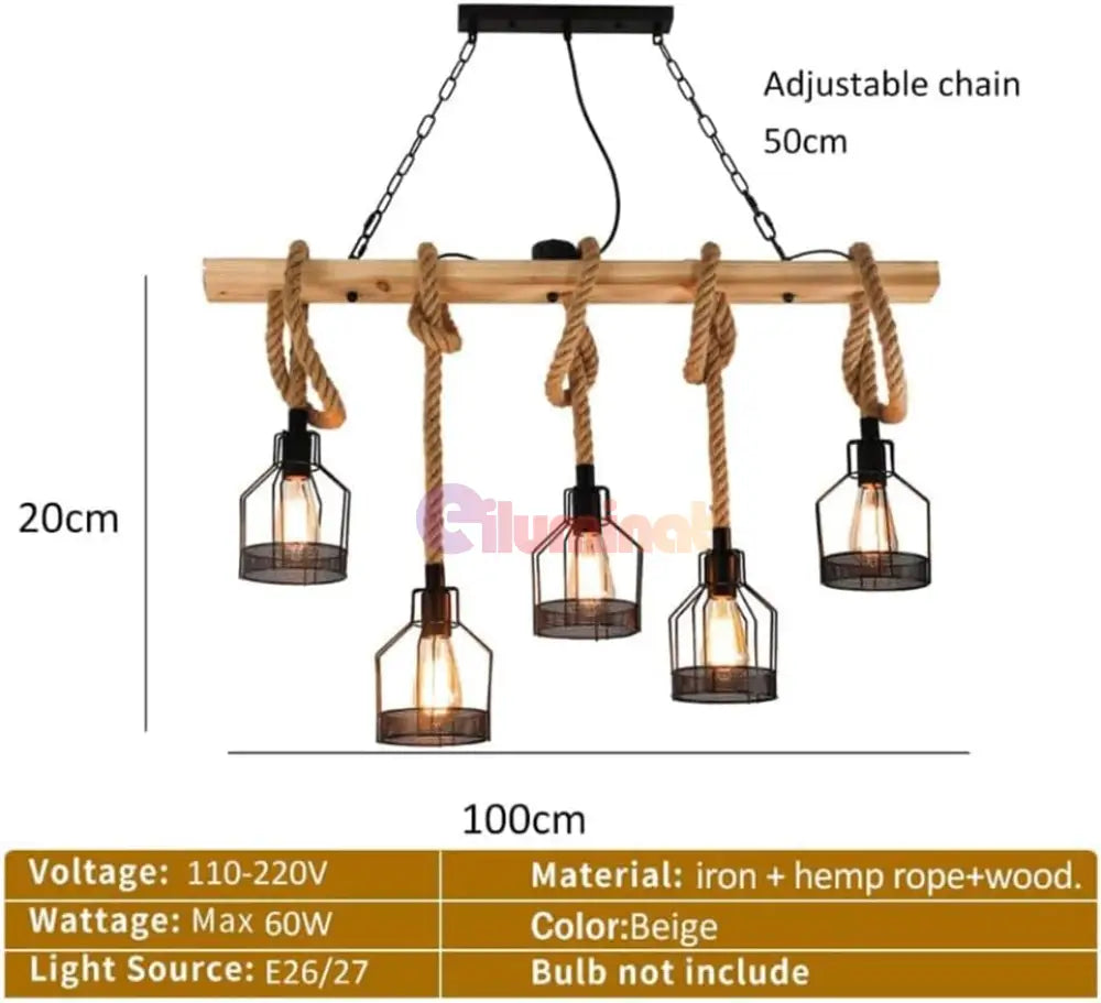 Lustra Wood Design Iron Cage 5Xe27 Lighting Fixtures