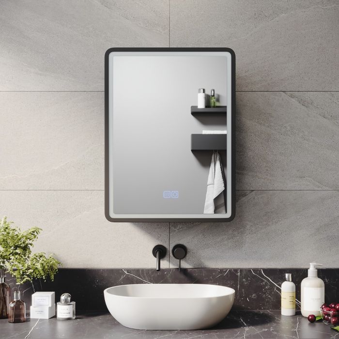 Oglinda LED 45X60cm Rama Neagra cu Functie Dezaburire si Touch 45X60CM / NEAGRA LED MIRROR