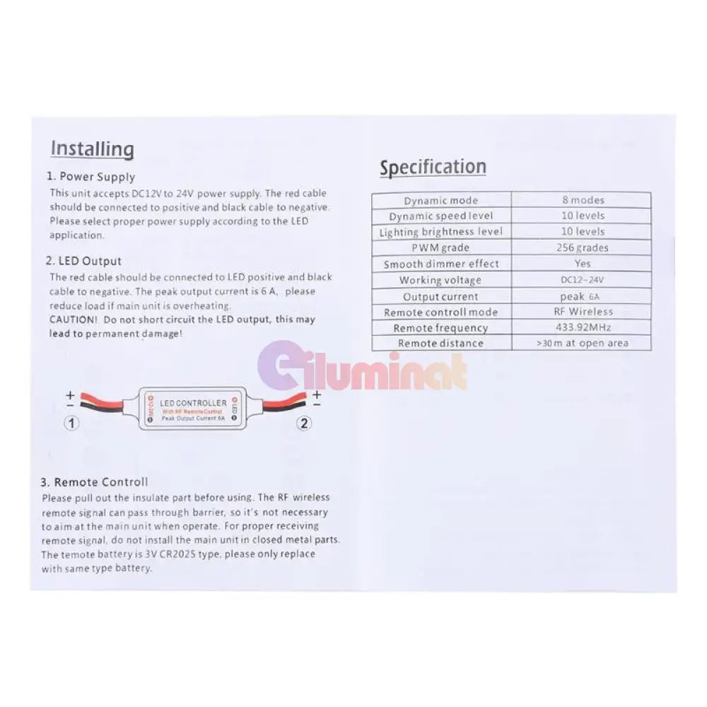 Mini Dimmer 12A 12V Telecomanda Rf Lighting Accessories