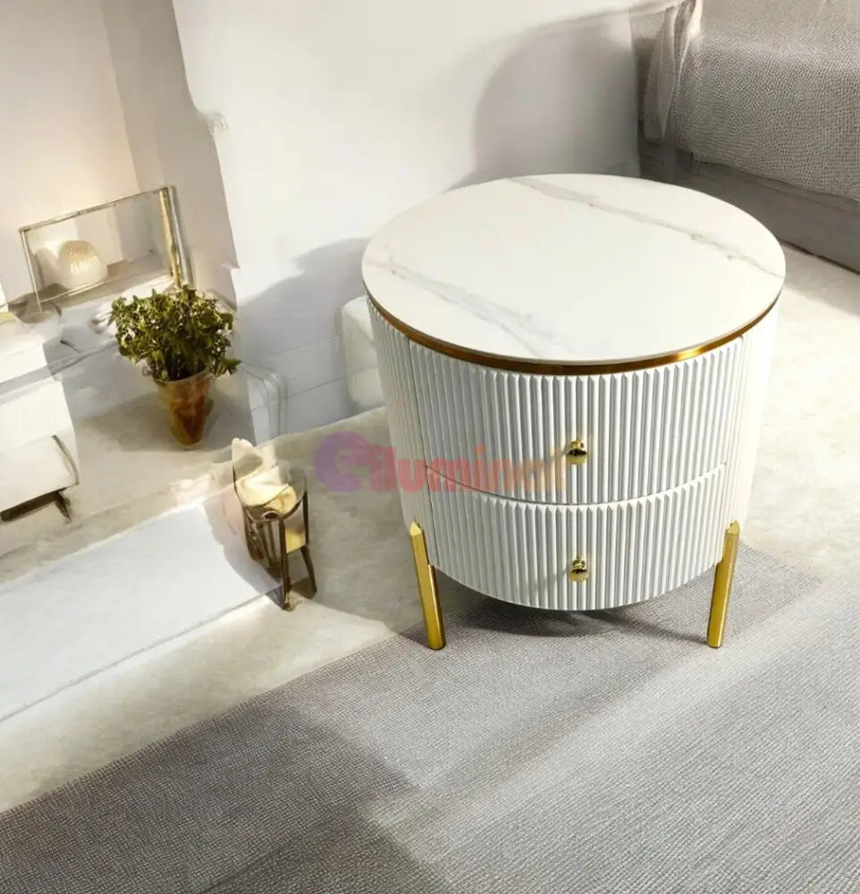 Noptiera Cu 2 Sertare Luxury Line Blat Din Marmura Tiffany Alba Nightstand