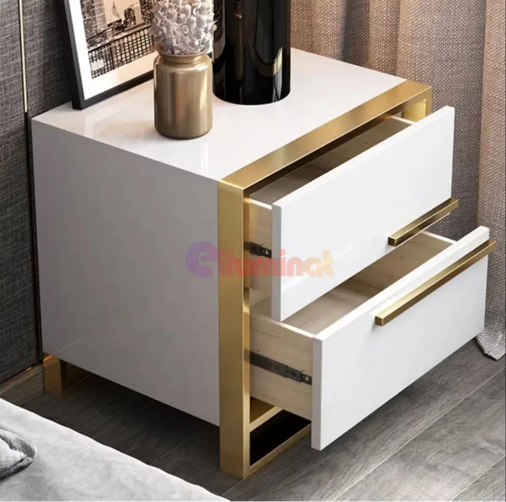 Noptiera Cu 2 Sertare Luxury Line Simplicity Alba Nightstand