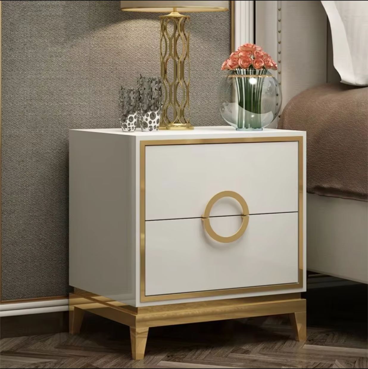 Noptiera Cu 2 Sertare Luxury Line Goldilocks Alba Nightstand