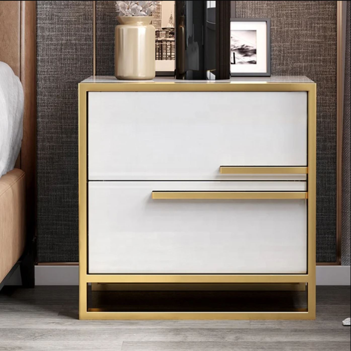 Noptiera Cu 2 Sertare Luxury Line Simplicity Alba Nightstand