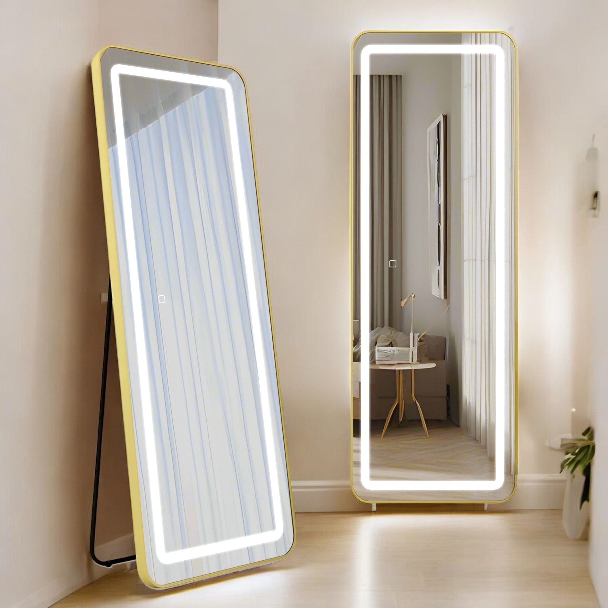 Oglinda Led Cu Touch 50X160Cm Floor Standing Gold Obtuse Angles Mirror