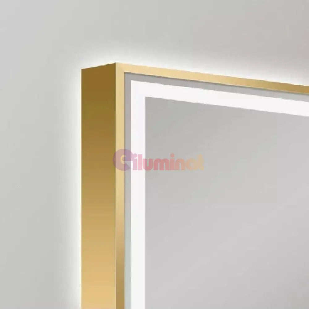 Oglinda Led 100X80Cm Cu Rama Aurie Functie Dezaburire Touch Si Ceas J44 Mirror