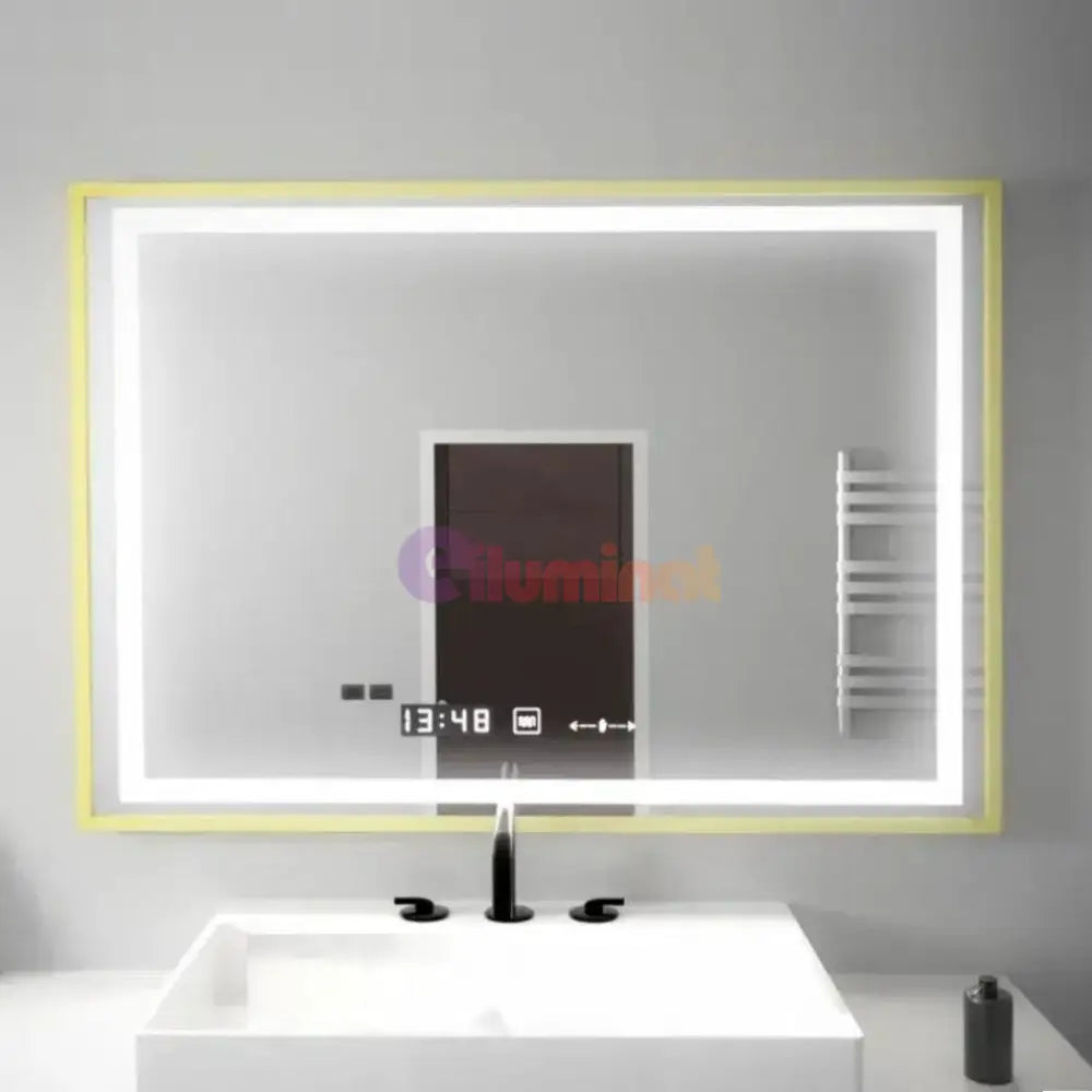 Oglinda LED 100x80cm Rama Aurie Senzor Dezaburire 3 Lumini Temperatura si Ceas W10L AURIE / 100X80CM LED MIRROR