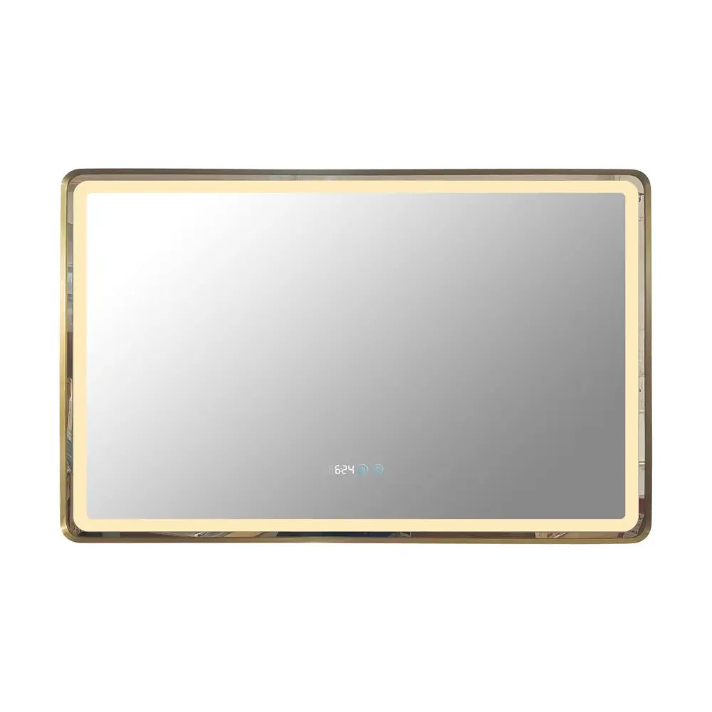 Oglinda Led 110X70Cm Rama Aurie Dezaburire Ceas Temperatura Touch Si 3 Lumini Od058/Gd Mirror
