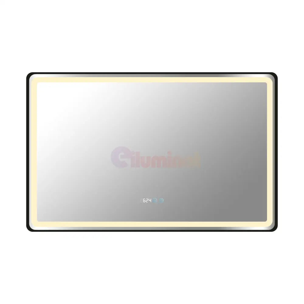 Oglinda Led 110X70Cm Rama Neagra Dezaburire Ceas Temperatura Touch Si 3 Lumini Od058/Bk Mirror