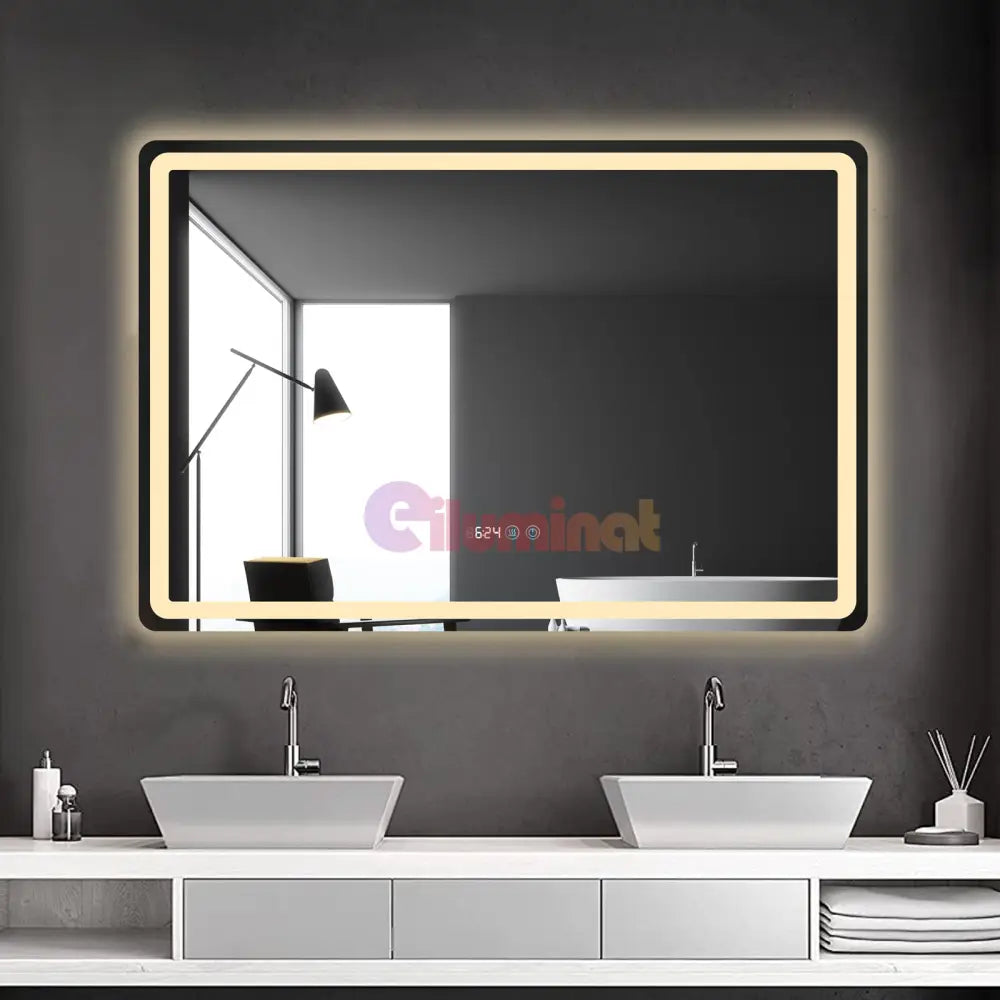 Oglinda Led 120X80Cm Dezaburire Ceas Temperatura Touch Si 3 Lumini Od058 Mirror