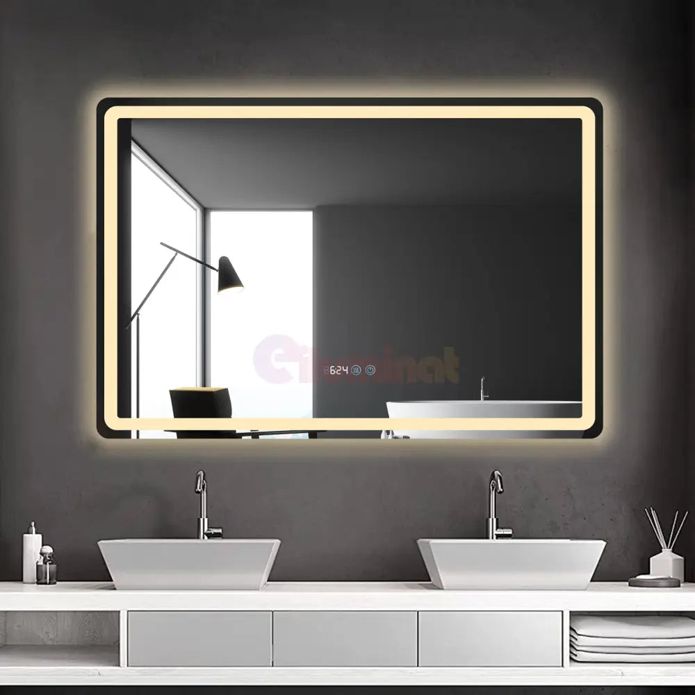 Oglinda Led 120X80Cm Dezaburire Ceas Temperatura Touch Si 3 Lumini Od058 Mirror