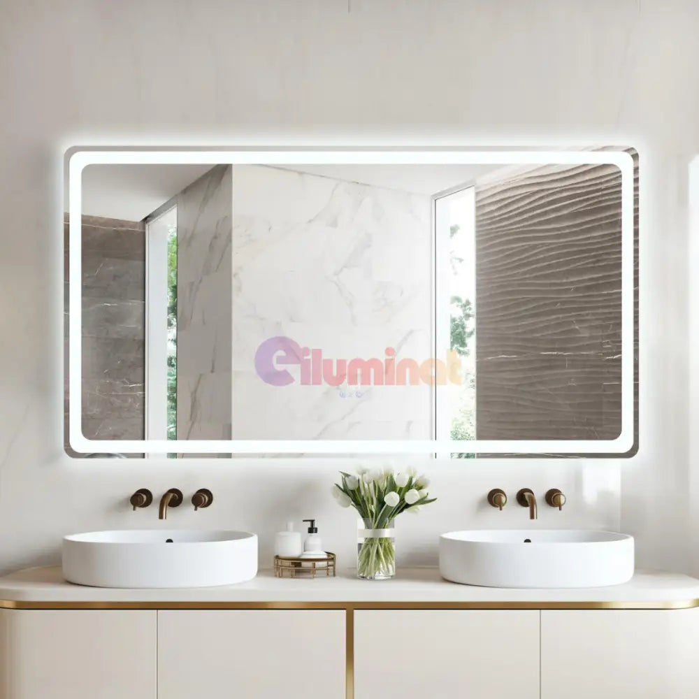 Oglinda LED 150x80CM cu Senzor Radar 3 Lumini Touch Dezaburire Ceas Termometru ARGINTIE / 150x80CM LED MIRROR