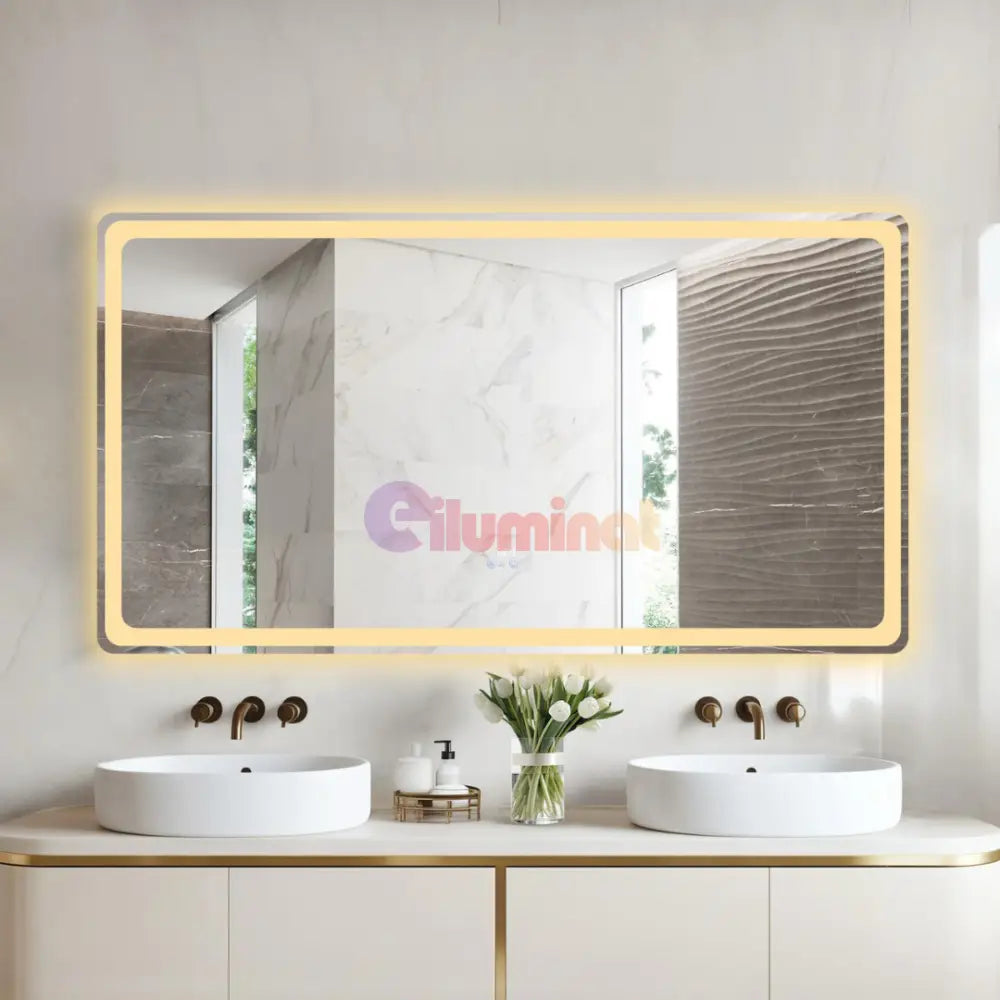 Oglinda LED 150x80CM cu Senzor Radar 3 Lumini Touch Dezaburire Ceas Termometru ARGINTIE / 150x80CM LED MIRROR