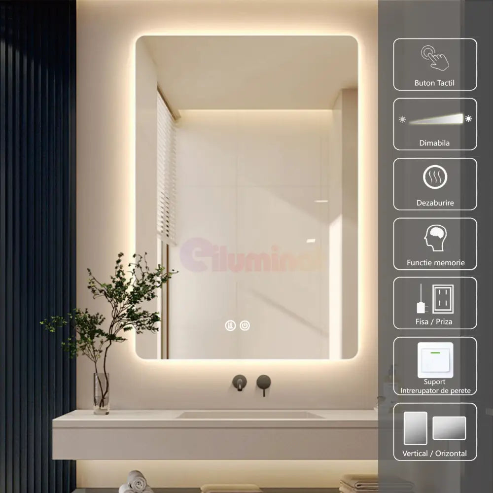 Oglinda Led 50X70Cm 3 Lumini Dezaburire Si Touch Od030 Mirror