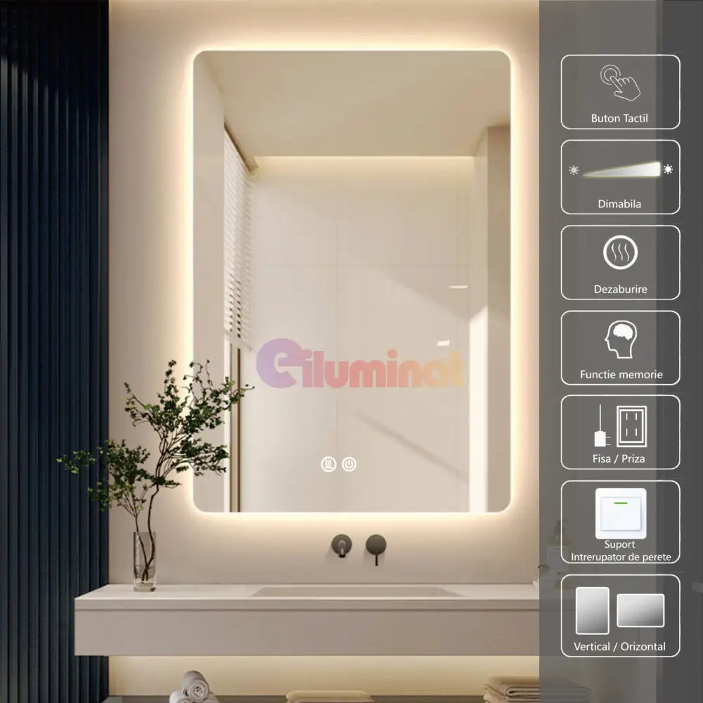 Oglinda Led 50X70Cm 3 Lumini Dezaburire Si Touch Od030 Mirror