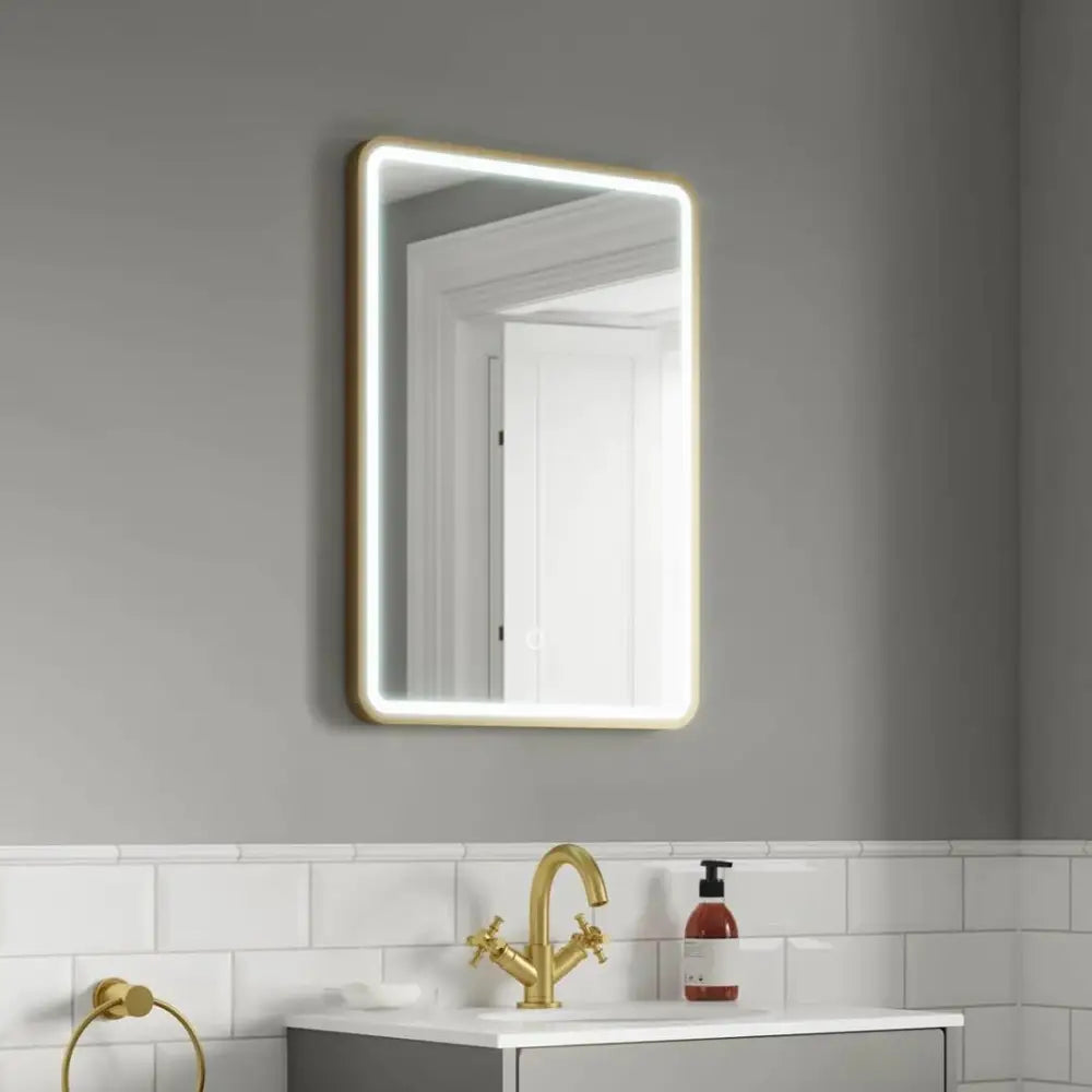 Oglinda Led 50X70Cm Rama Aurie Cu Dezaburire Si Touch J35Cp Mirror