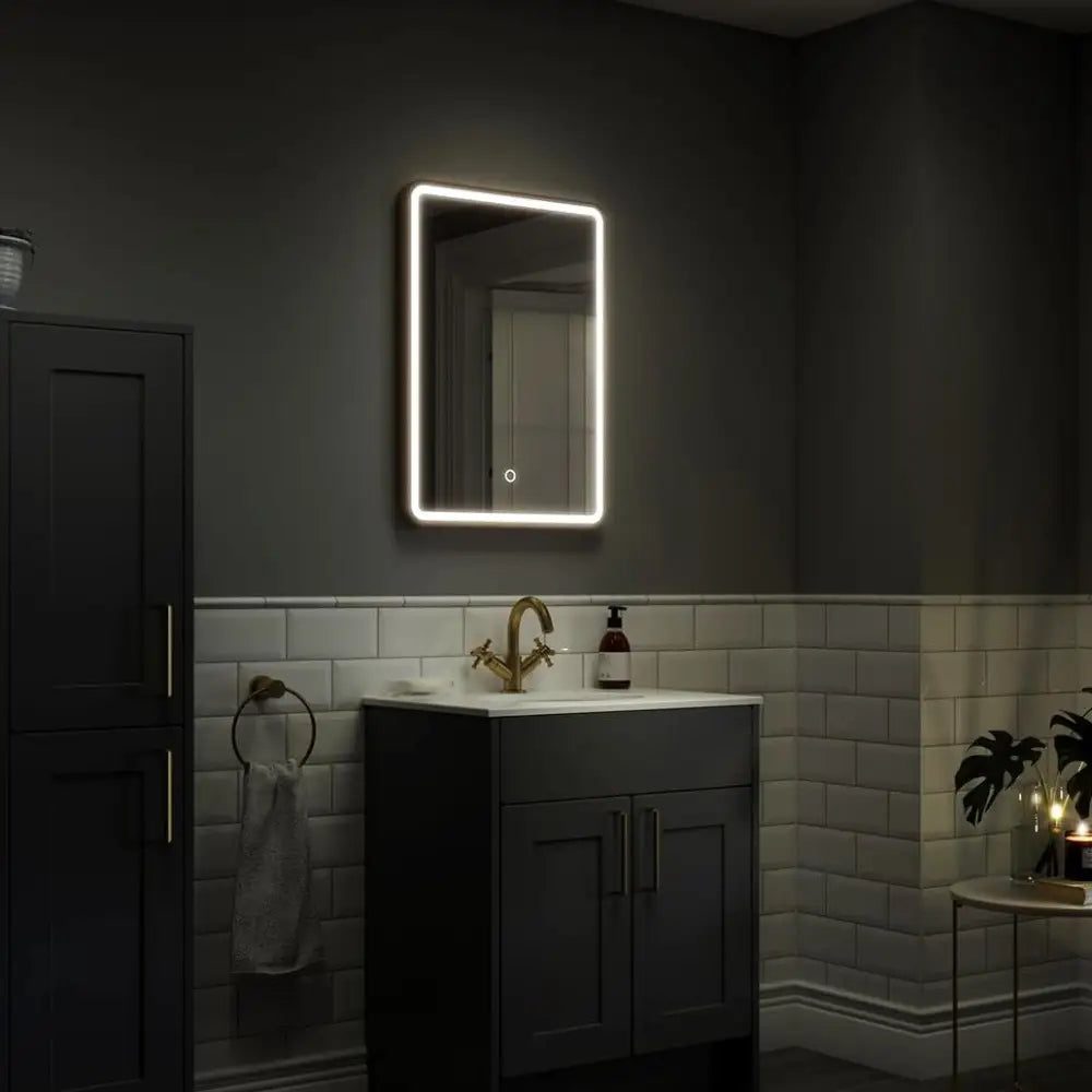 Oglinda Led 50X70Cm Rama Aurie Cu Dezaburire Si Touch J35Cp Mirror